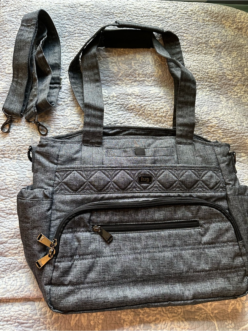 Lug Quilted Gray Tote with Removable crossbody Strap